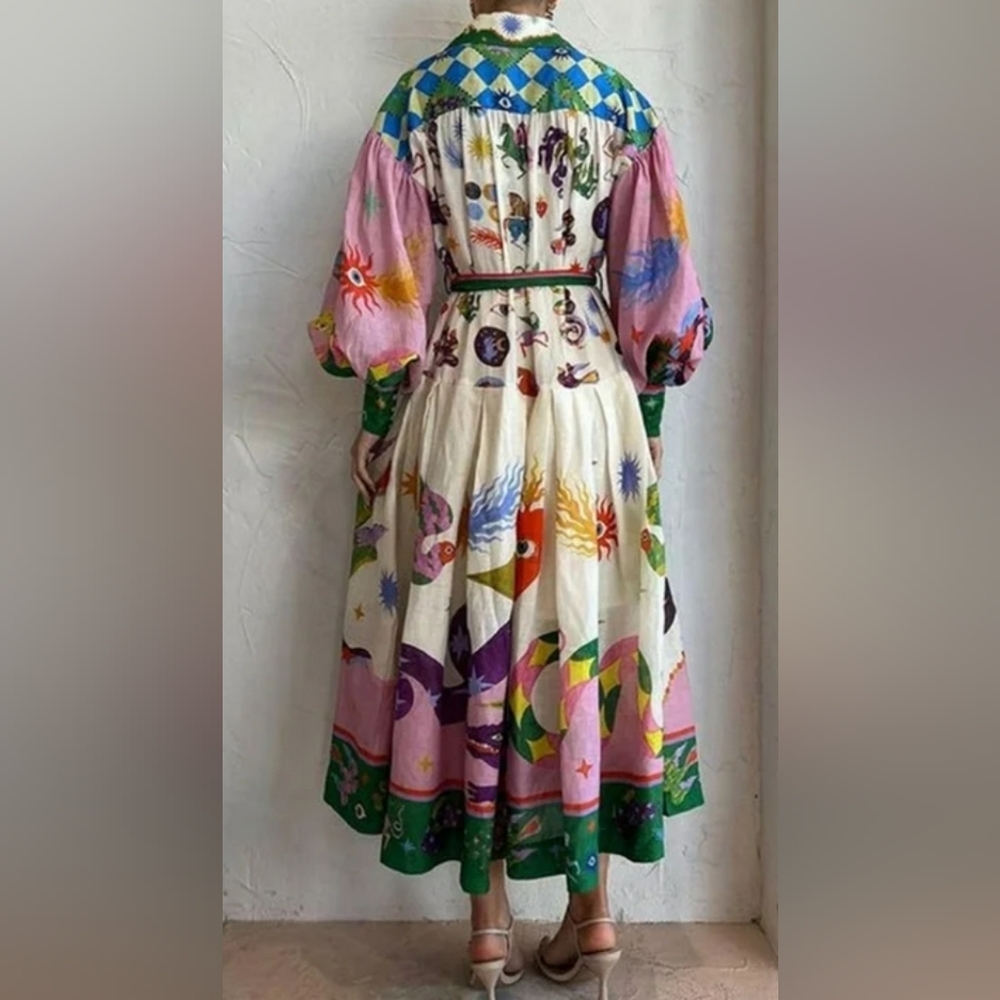 Green and Pink Maxi Dress with Elegant Flow - Picture 2 of 2